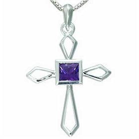 1.00 Carat Genuine Princess Cut Amethyst Cross Sterling Silver Pendant... by Peora