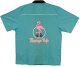 Flamingo Cafe Bowling Shirt Turquoise & Black Loungemaster