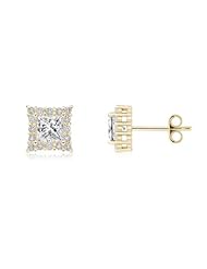 0.98 ct Princess Diamond Stud Earrings with Round Diamond Border