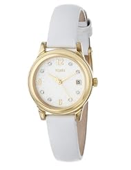 Timex Womens T2N449 Elevated Classics Swarovski Crystals White Leather Strap Watch