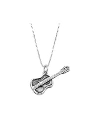 Sterling Silver One Sided Acoustic Guitar Necklace
