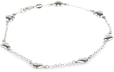 Sterling Silver Anklet with Puffy Heart Stations, 10"