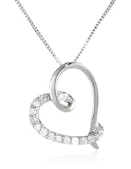 10k White Gold Diamond Heart Pendant Necklace 1/10 Cttw, 18"