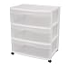 Sterilite 29308001 3-Drawer Wide Cart with See-Through Drawers and Black Casters, White