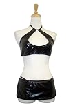 Exposed by Magic Silk Liquid Onyx Halter/Mini Skirt Set, L/XL, Black