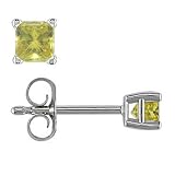 1 CT Princess Cut Yellow Diamond Stud Earrings 14k Gold