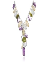 Sterling Silver Multi-Color Gemstones Linked "Y" Chain Necklace, 17"
