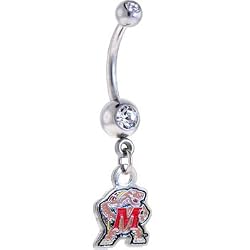 Ncaa Maryland Terrapins Double Crystalline Gem Belly Ring