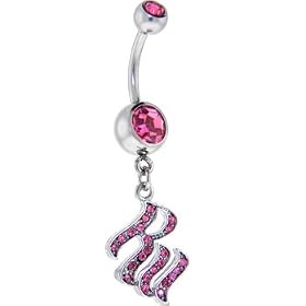 ROCAWEAR Pink Austrian Crystal Steel Belly Ring by Crystal Steel Belly Rings