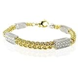 14K Yellow Gold Italian Square Link Bracelet Enhanced with Pave Set Diamonds