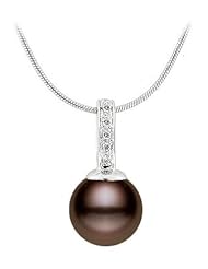 PremiumPearl 10-11mm Chocolate Freshwater Pearl Pendant AAA Quality 14K Gold & Diamonds