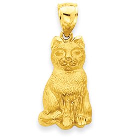 14k Diamond-cut Cat Pendant