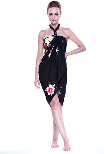 Aloha Fashion's Women's Hawaiian Tropical Sarong Pareo in Black