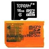 TOPRAM 16GB 16G microSD microSDHC Memory Card Class 6 with Memory Stick Pro Duo Adapter - TRmicroSD_C6_16G8A_O