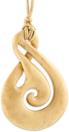Maori Aged Antiqued Bone Stylised Infinity Loop with Koru Necklace