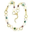 Brass Gold Plated Necklace with Multicolor Synthetic Beads - 24'' long