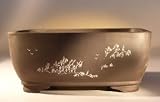 Bonsai Boy's Ceramic Bonsai Pot <br>Unglazed Brown Rectangular with Etched Design<br>