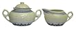 Oriental blue and white rice pattern sugar and creamer set - porcelain