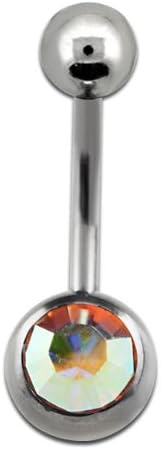 G23 Titanium 1/2 inch Aurora Borealis Gem Curved Belly Ring