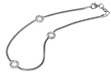 14K White Gold 10 Snake Anklet Bracelet, Set with Open Circle Stations, Enhanced with Pave Set Diamonds.