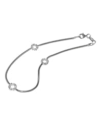 14K White Gold 10" Snake Anklet Bracelet, Set with Open Circle Stations, Enhanced with Pave Set Diamonds.