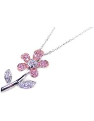 Beautiful .925 Silver Pink And Clear CZ Flower Necklace, Includes 18 Rolo Chain, Comes with a Free Gift Box and Pouch.