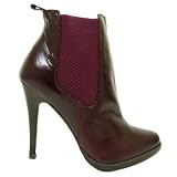 Womens Burgundy Leather Chelsea Stiletto Ladies Ankle Boots