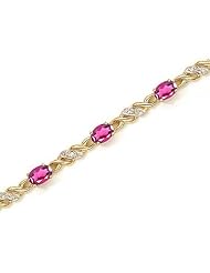 14K Yellow Gold Oval Pink Topaz and Diamond Bracelet