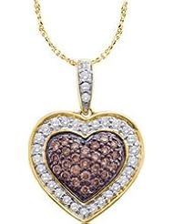 14kt Yellow Gold Cognac-brown Colored Round Diamond Cluster Womens Ladies Heart Love Fashion Pendant with 18" Chain - .30 (1/3) Ct.t.w.