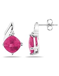 5.00 Carat Cushion Cut Pink Topaz & Diamond Earrings in 14K White Gold