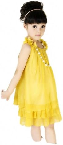 2014 Summer new Korean girls summer dress princess necklace chiffon dress girls dress children dress,Yellow9 Child US