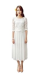Elbow Length Sleeves Summer Flared-Skirt Organza/Polyester Lace Maxi Dress 
