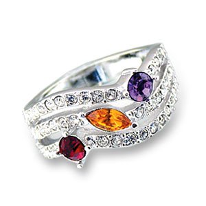 Women's Cluster Multicolor Swarovski Crystal Rhodium Ring, Size: 5-10