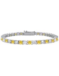14K White Gold Yellow Sapphire and Cubic Zirconia Prong-Set Tennis Bracelet 4.00 CT TGW