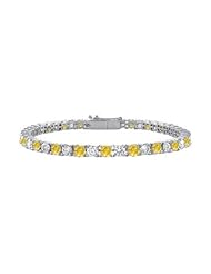 14K White Gold Yellow Sapphire and Cubic Zirconia Prong-Set Tennis Bracelet 5.00 CT TGW