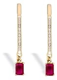 14K Yellow Gold Genuine Emerald-cut Ruby and Diamond Dangle Drop Earrings