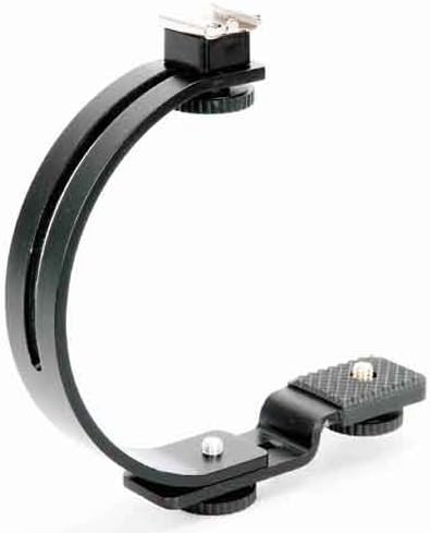 C-Shape Flash Bracket Holder Stand with 2 Hot Shoe Mounts for DSLR Camera and Video Light