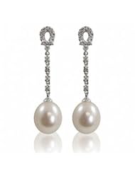 14K white gold 9-9.5mm freshwater cultured pearl and diamond (.40ctw) earrings.