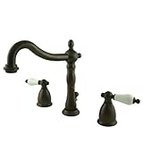 IMAGE OF Kingston Brass KB1976PL Heritage Wide Spread Lavatory Faucet, Porcelain Lever Handle, Polished Nicke