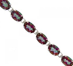 14KT White Gold Tennis Bracelet Oval Mystic Fire Topaz