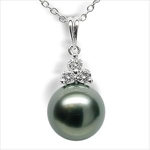 18K white gold Tahitian Princess Black Tahitian cultured pearl and diamond... by