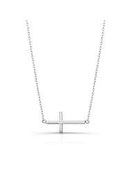 London Manori Sterling Silver Side Cross Necklace with Rhodium Finish