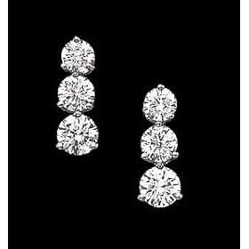 1.00ct Total Weight 3 Stone Diamond Earrings Set In Platinum