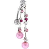 Pink TOP DROP Double PEARL Dangle Belly Ring