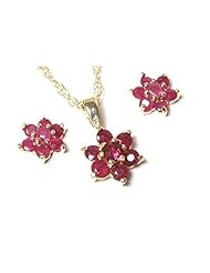Peninsula Jewellery 9Ct Gold Ruby Pendant And Earring Set