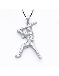 Sterling Silver Male Baseball Batter Necklace Pendant with Box Chain