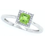 0.42ct Princess Cut Peridot and Diamond Ring in 10Kt White Gold