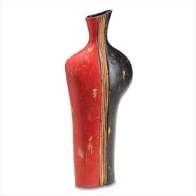BLACK AND RED STONEWARE TALL VASE DECORATIVE VASES