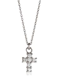 KC Designs "Faithfully Yours" Diamond 14k White Gold Baby Cross Pendant Necklace, 16" .16 cttw
