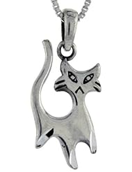 Sterling Silver Cat Pendant, 1 1/8 inch tall